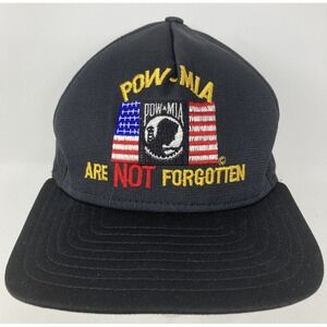 VTG POW-MIA Embroidered Black Snapback Hat Med-Large Made in USA‎